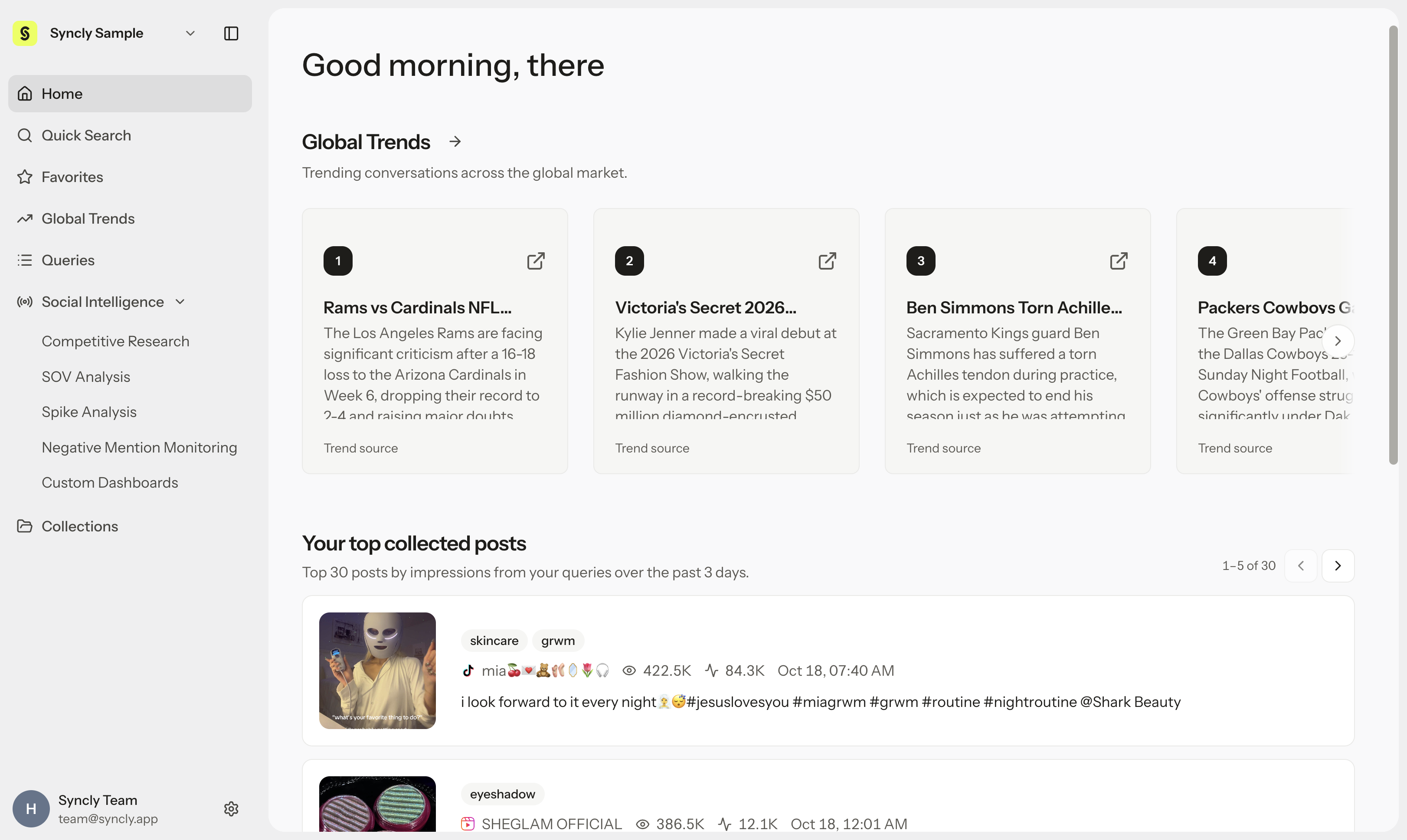 Home screen and Global Trends summary cards