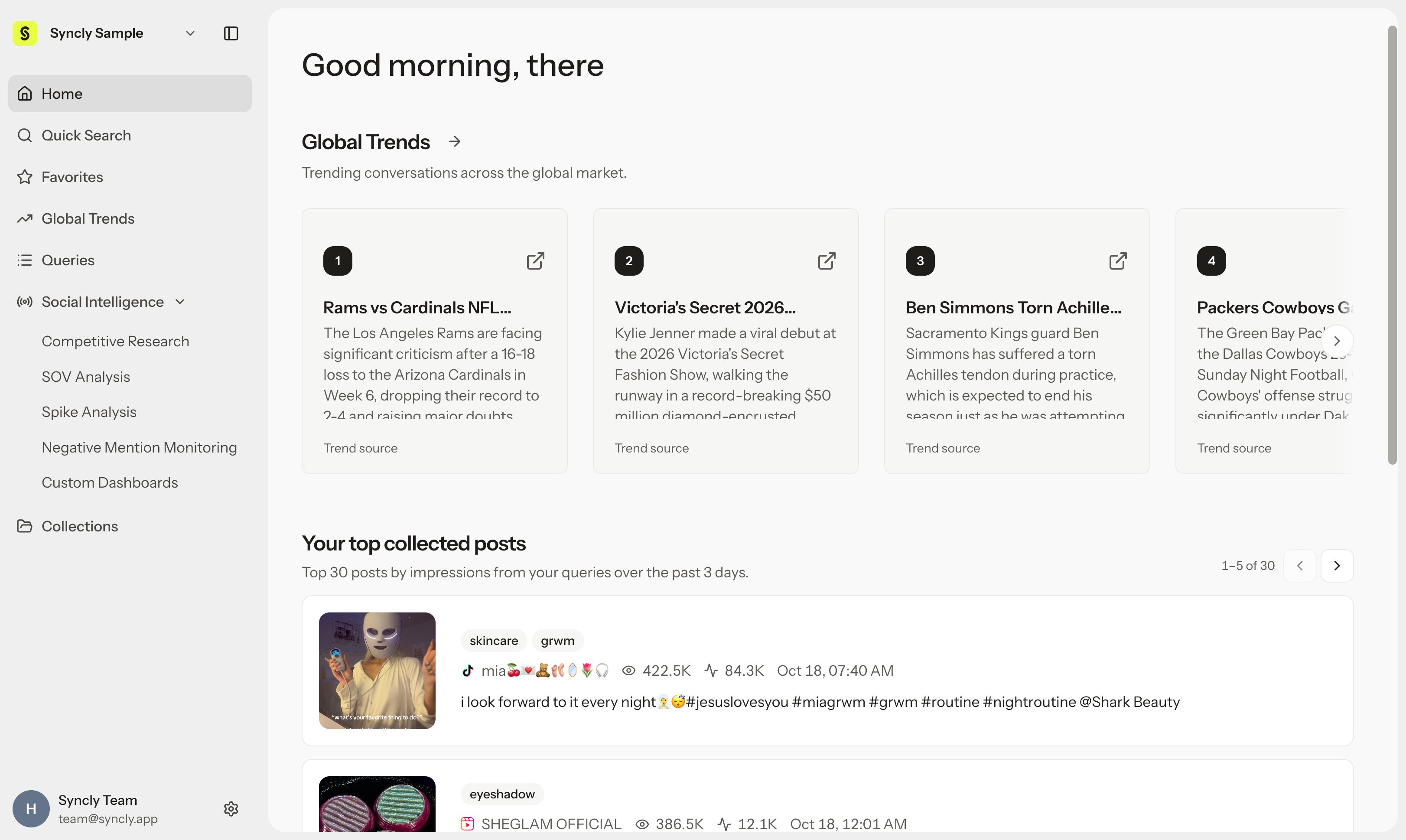 Home screen and Global Trends summary cards