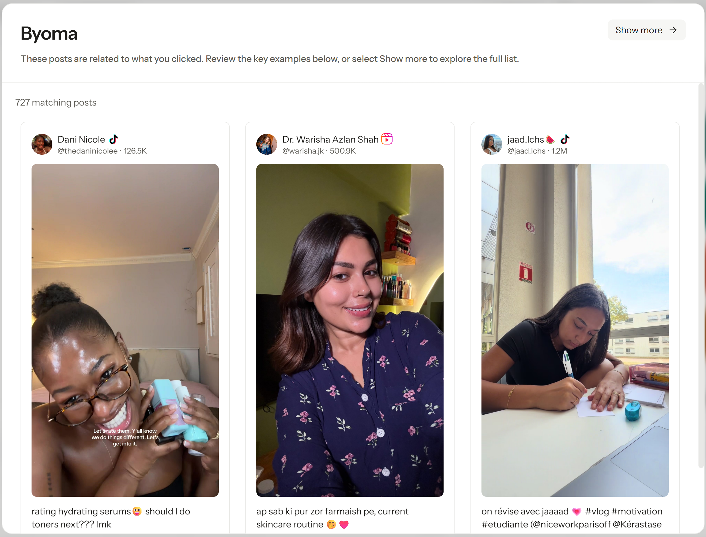 Preview of matching posts after clicking a chart