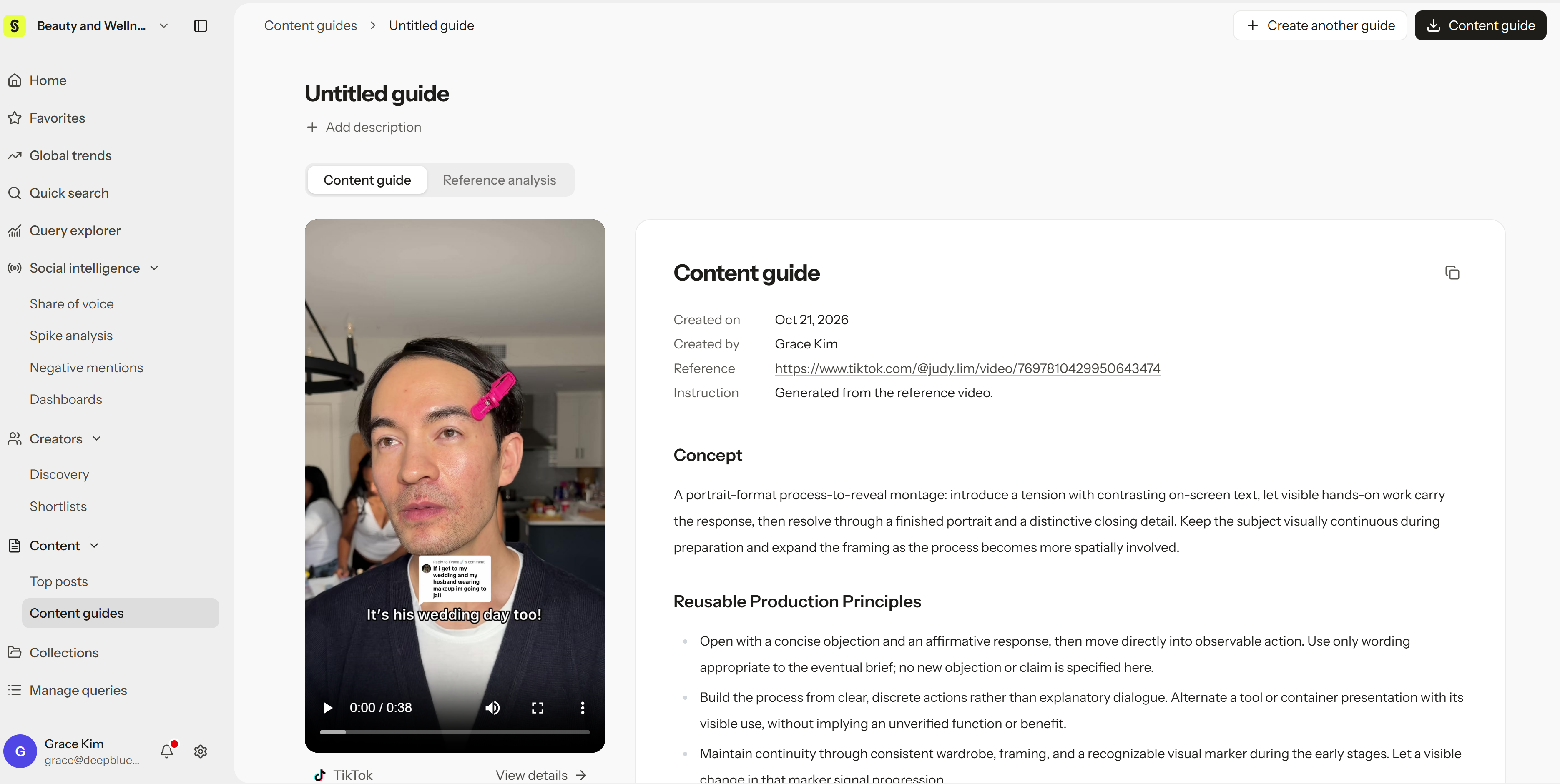 A Content guide with the reference analysis and production plan