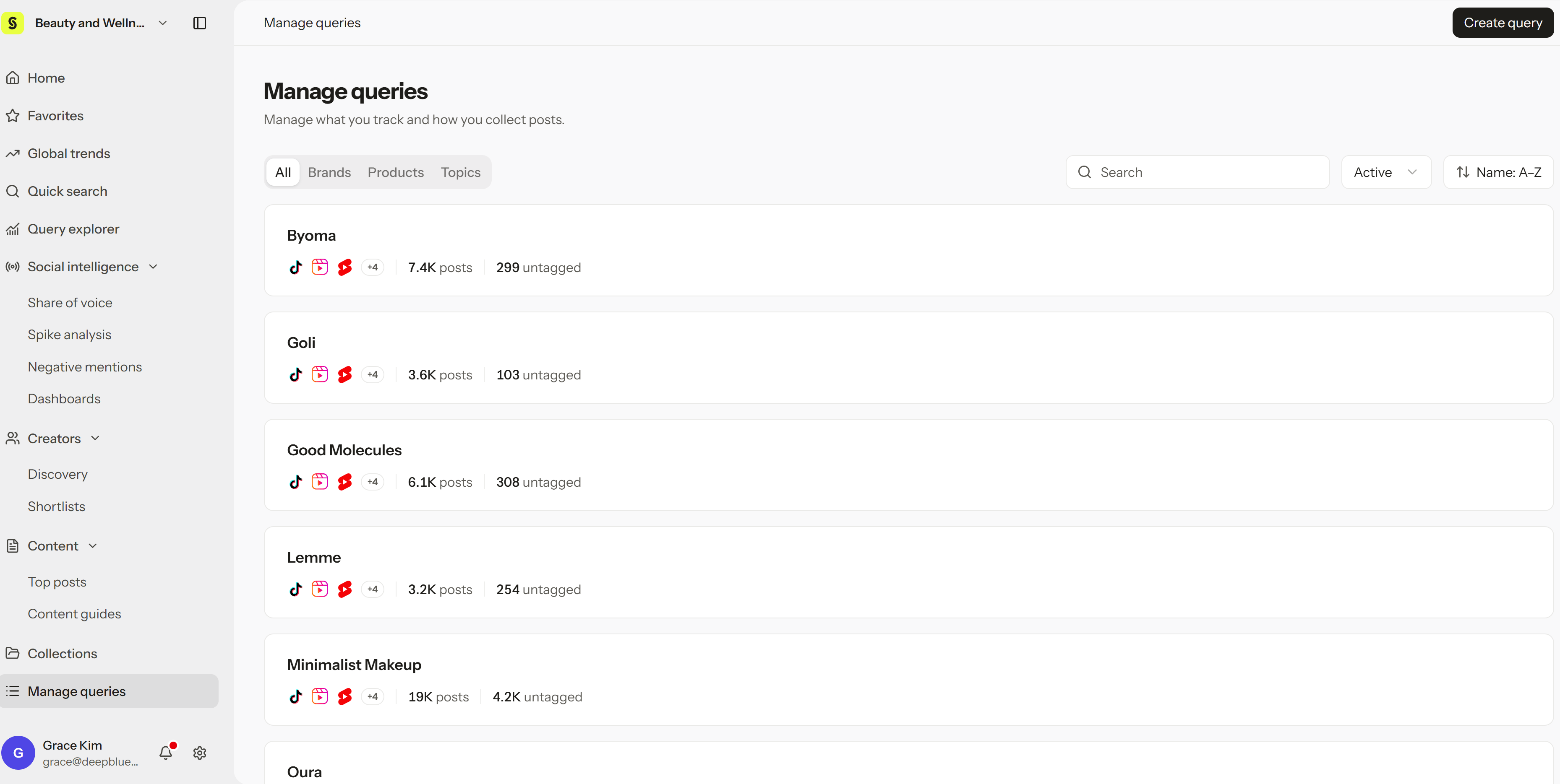 Screenshot 2026 10 29 170401 Manage queries list with Brands, Products, and Topics