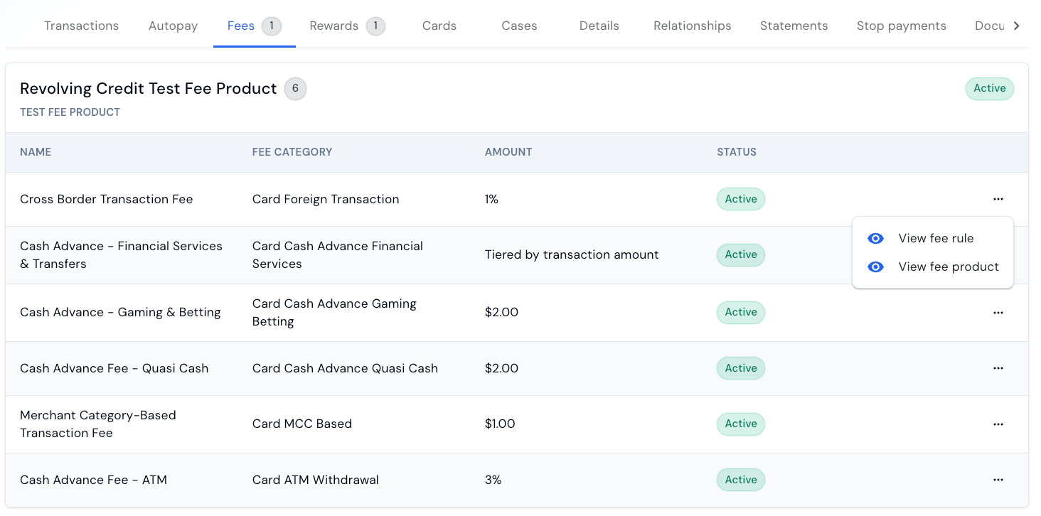 Fee Product on Account
