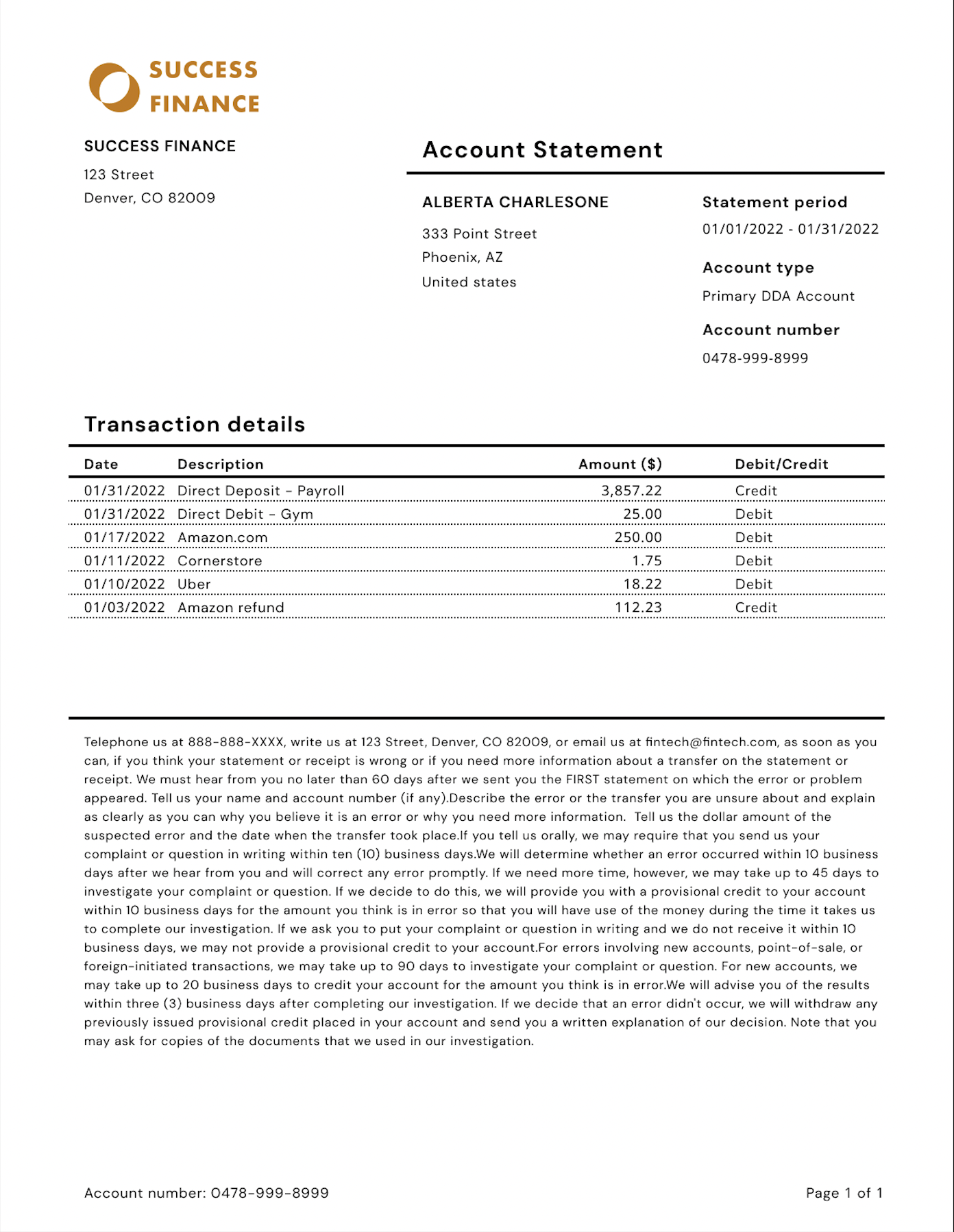 Sample Statement