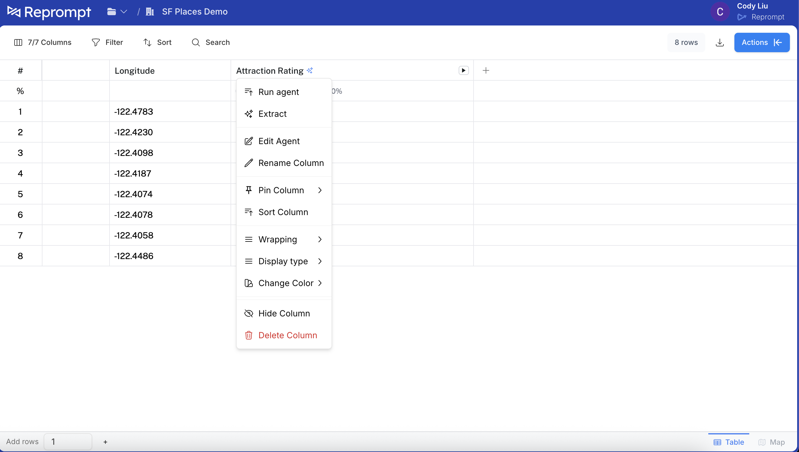 Open the column menu and choose Edit agent
