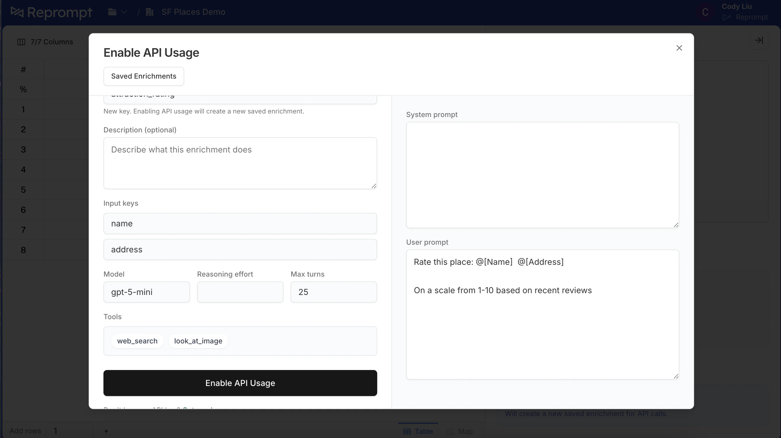 Enable API usage button