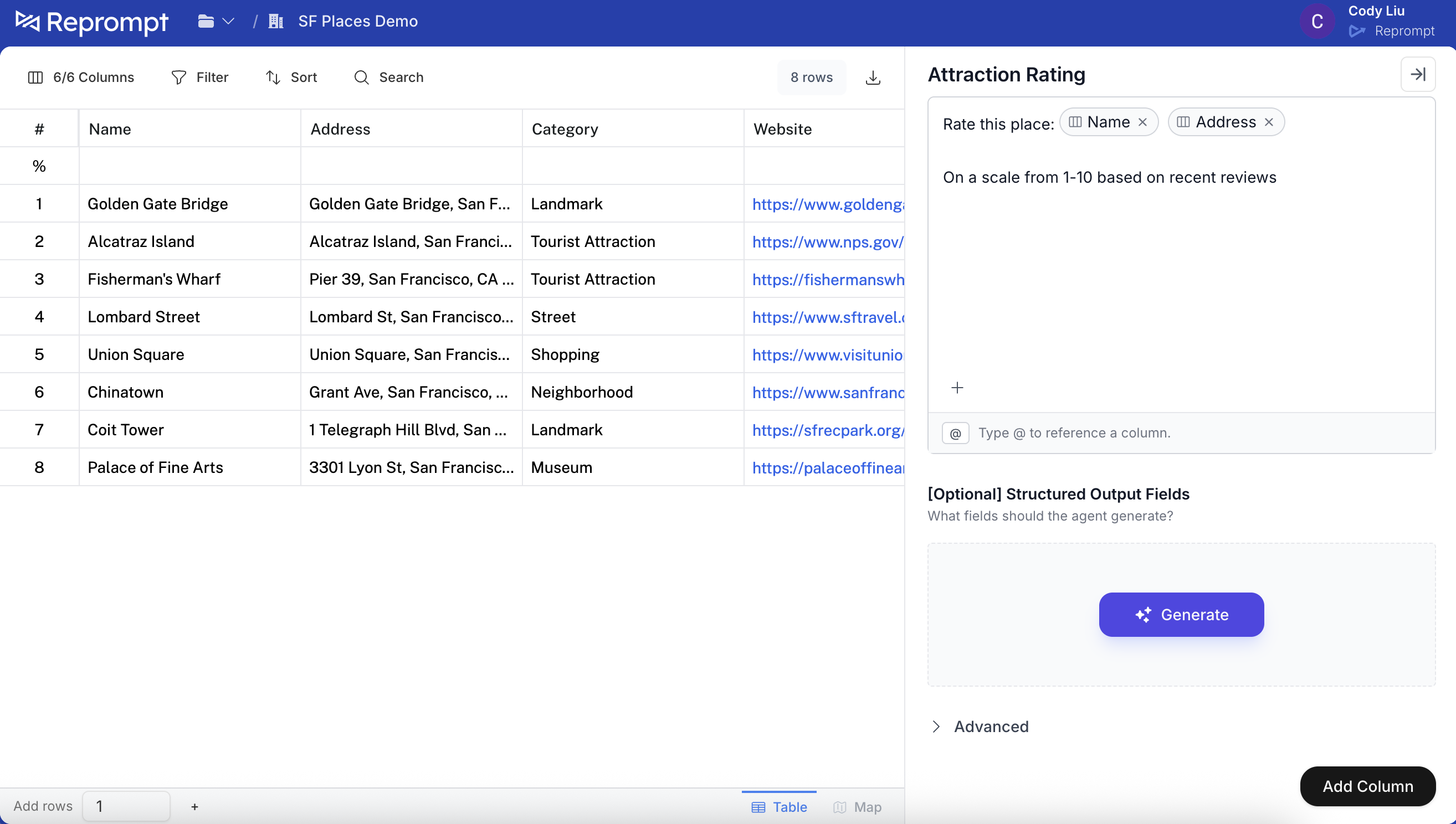 Enter the prompt and click Add column