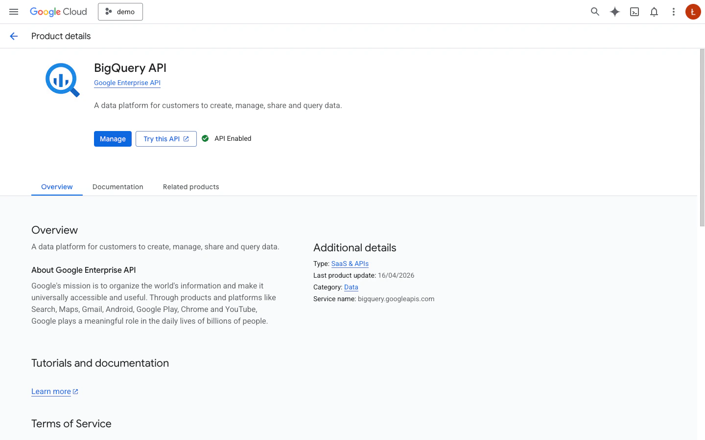 BigQuery API library page