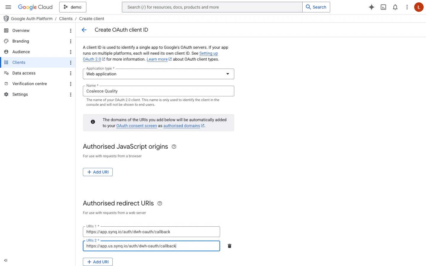 Create OAuth client