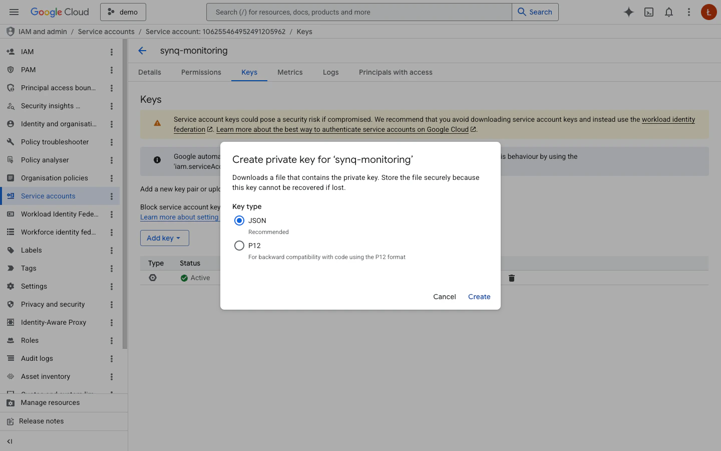 Create JSON key
