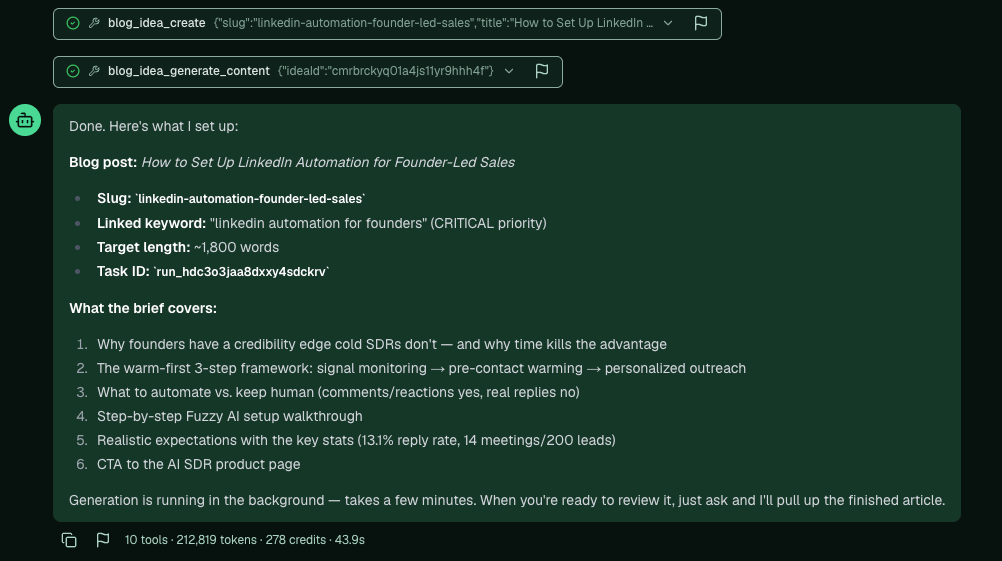Pi's brief for the post, generating in the background