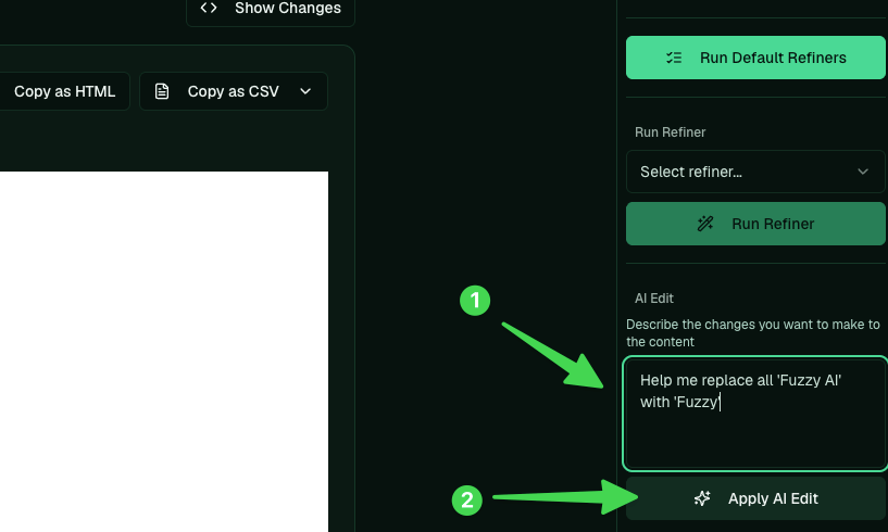 The AI Edit box with an instruction and the Apply AI Edit button