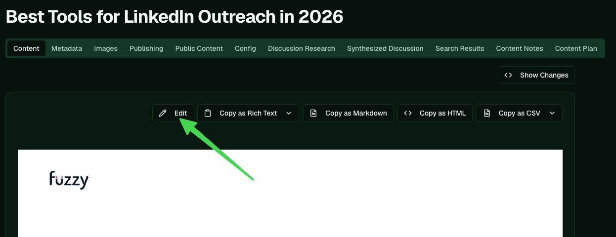 The Edit button on the Content tab