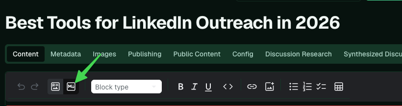 The markdown editing toolbar