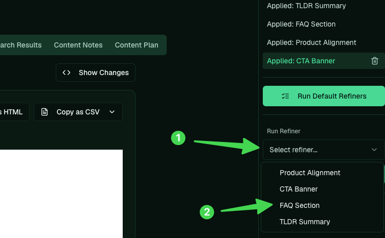 Running a single refiner from the sidebar
