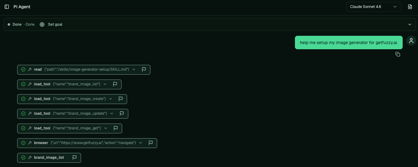 Asking Pi to set up the image generator for a domain, with a screenshot pasted in