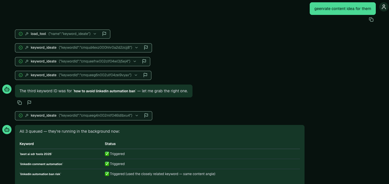 Pi generating ideas for the chosen keywords in the background