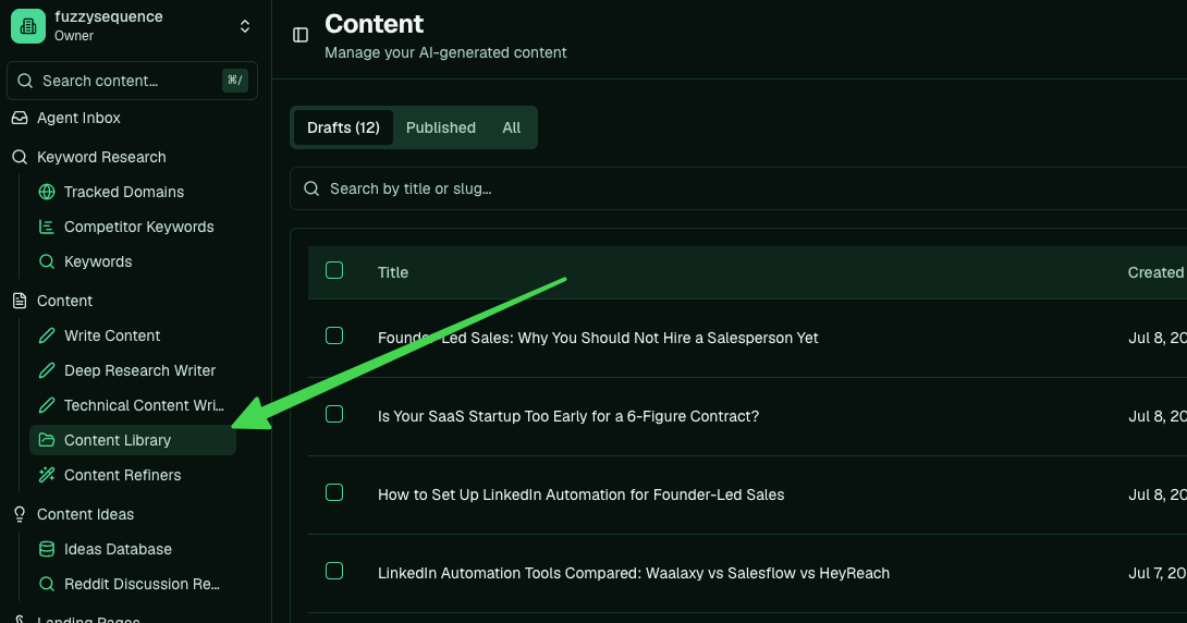 The written drafts in the Content Library