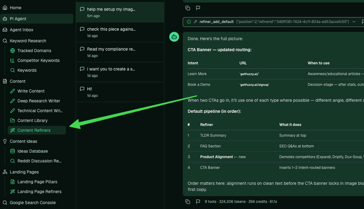 Content Refiners in the sidebar under Content