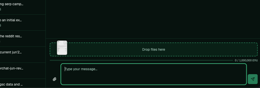 The chat composer showing a Drop files here zone for dragging files in.