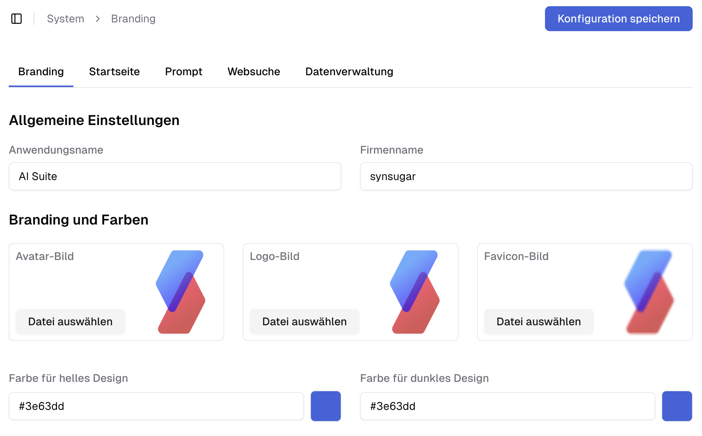 Übersicht der Branding-Seite in den Systemeinstellungen