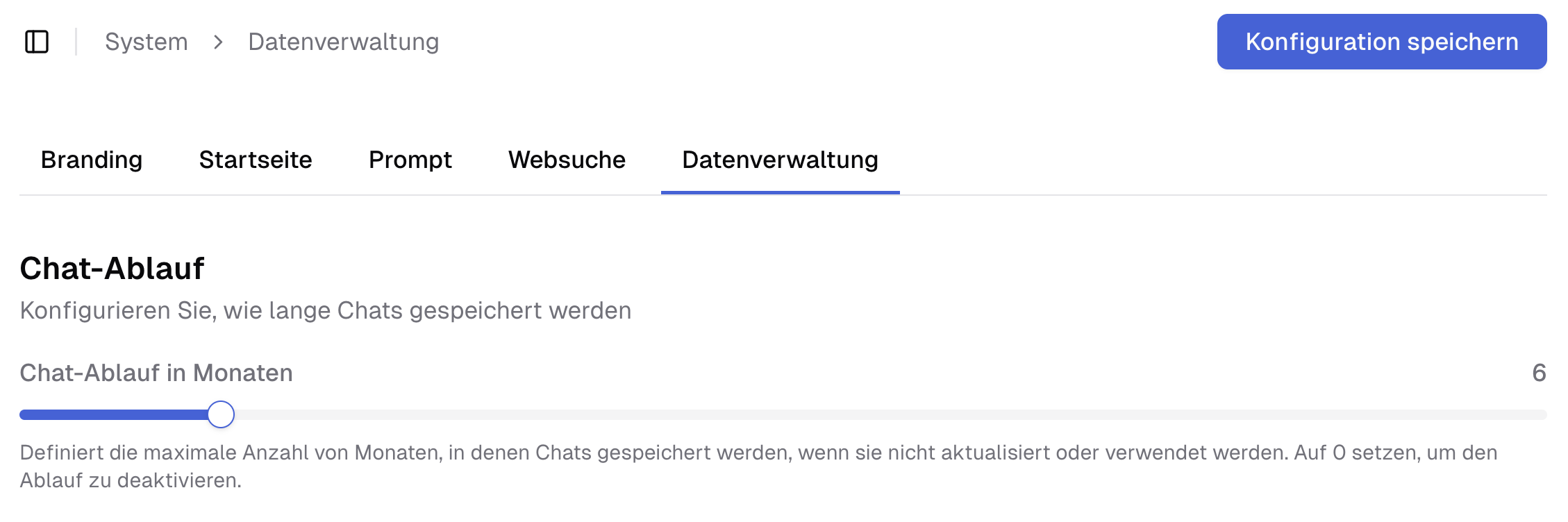 Übersicht der Datenverwaltungs-Seite in den Systemeinstellungen