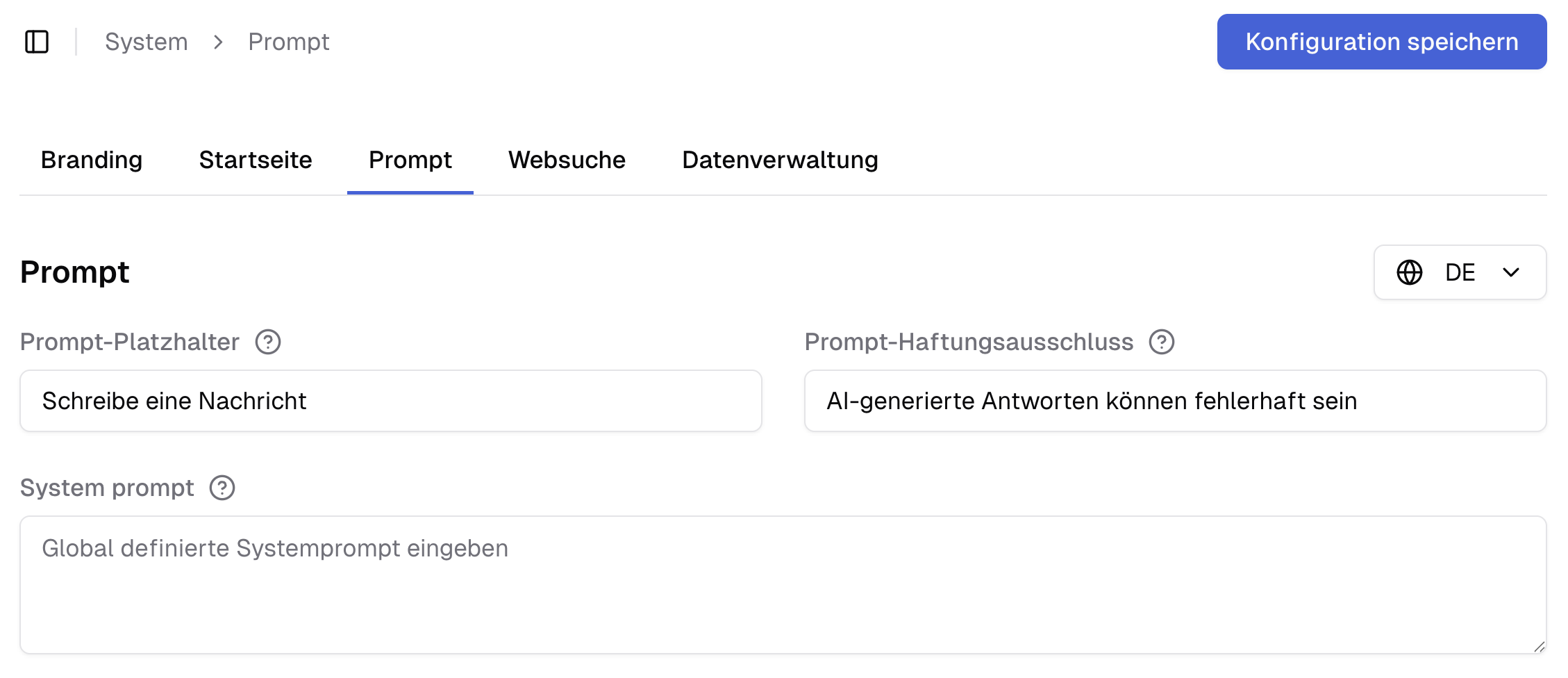 Übersicht der Chats-Seite in den Systemeinstellungen