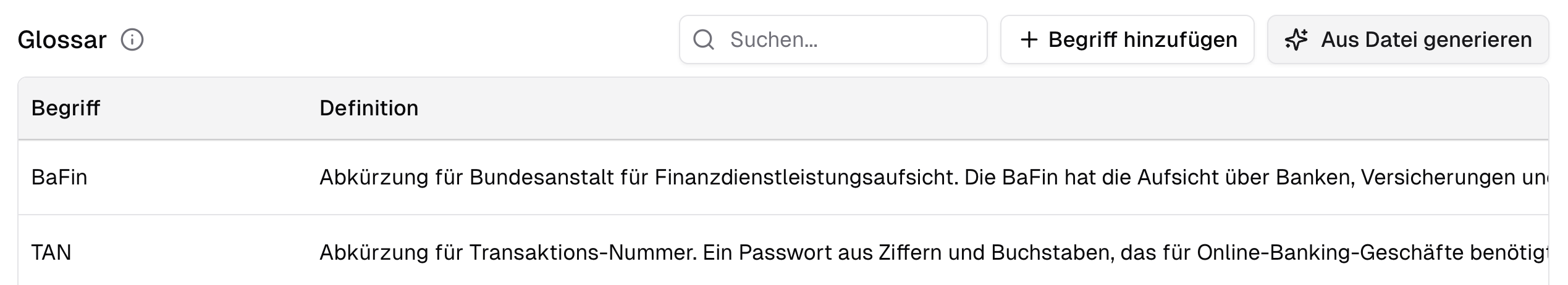 Assistenten Glossar durch Dateiupload mit KI füllen in der synsugar AI Suite v2.4.0