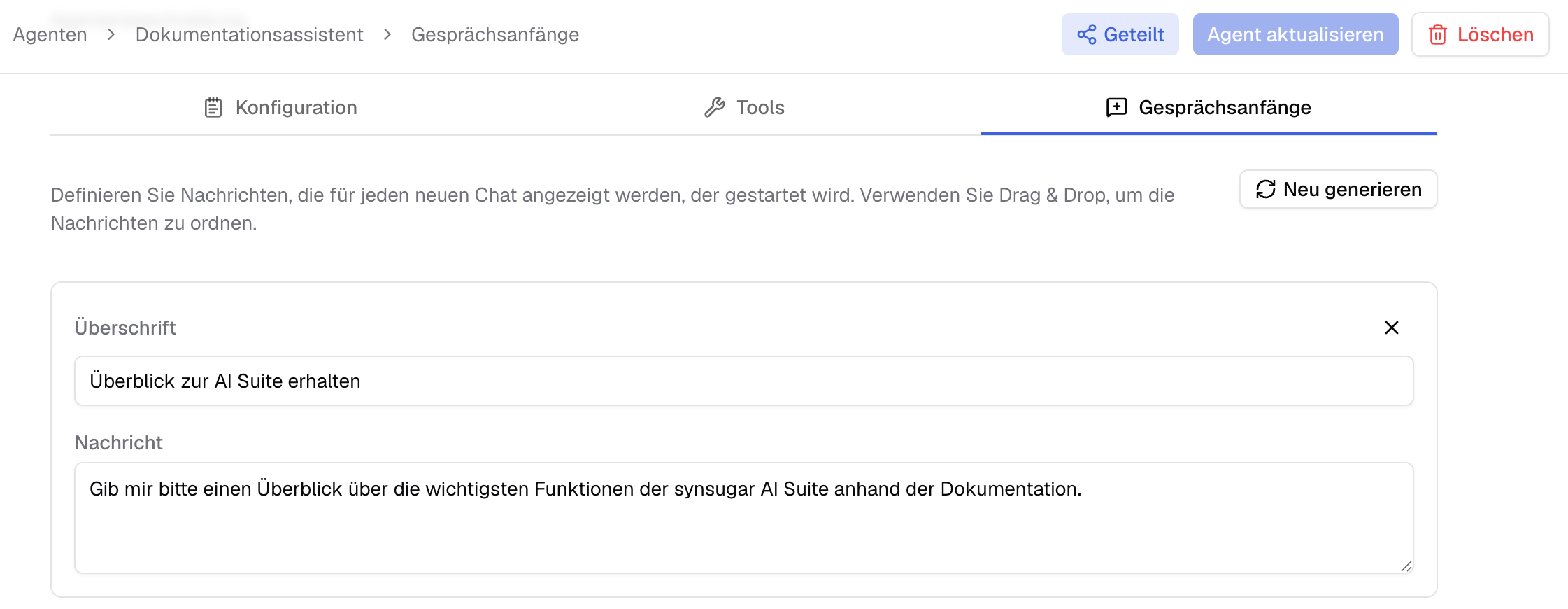 Konversationsstarter in der AI Suite v2.32.1
