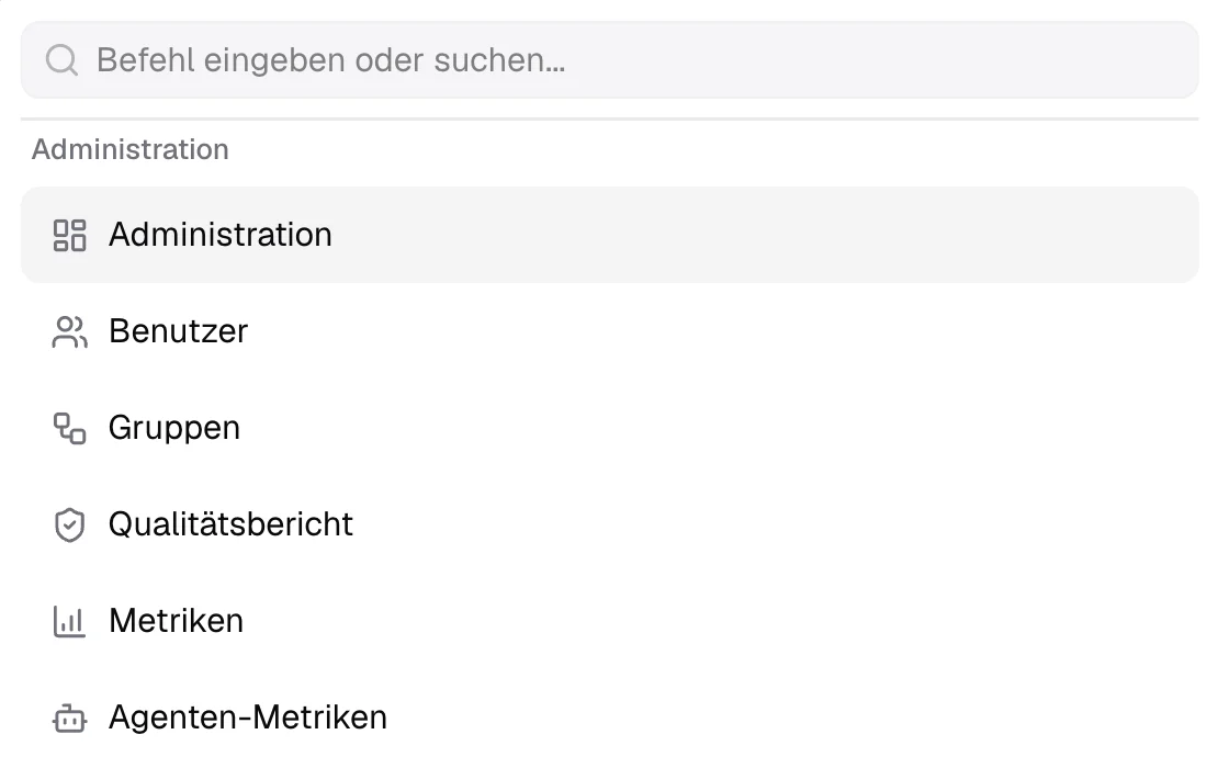 Administrationsbereich über Befehlspalette aufrufen