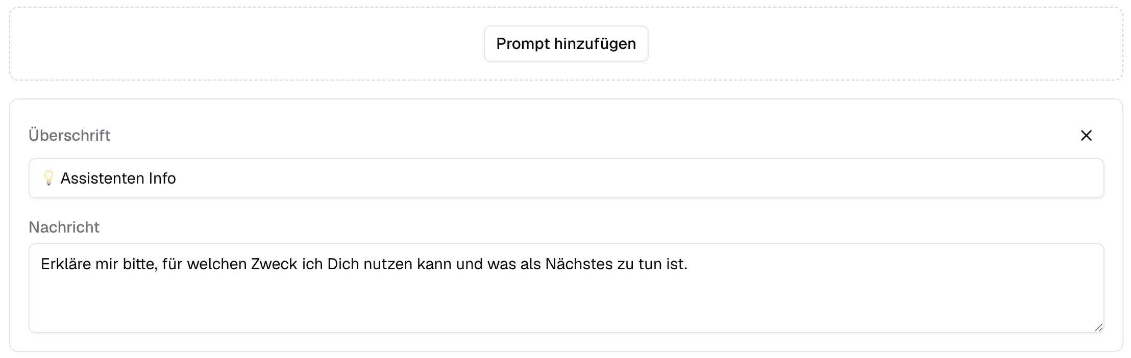 Beispiel eines Gesprächsanfangs im Assistenten