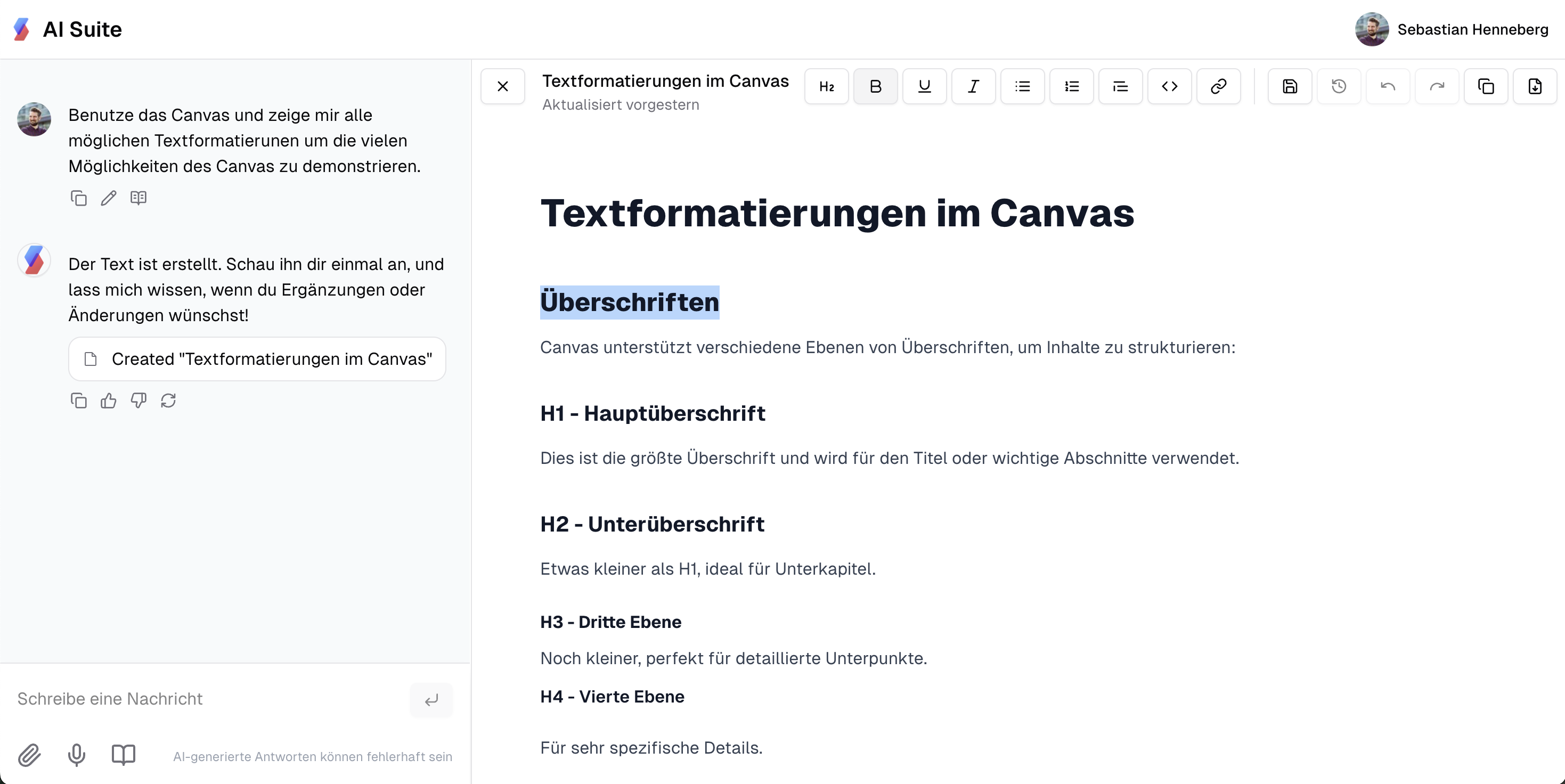 Neue Canvas-Formatierung und Word-Export der synsugar AI Suite v2.0.0