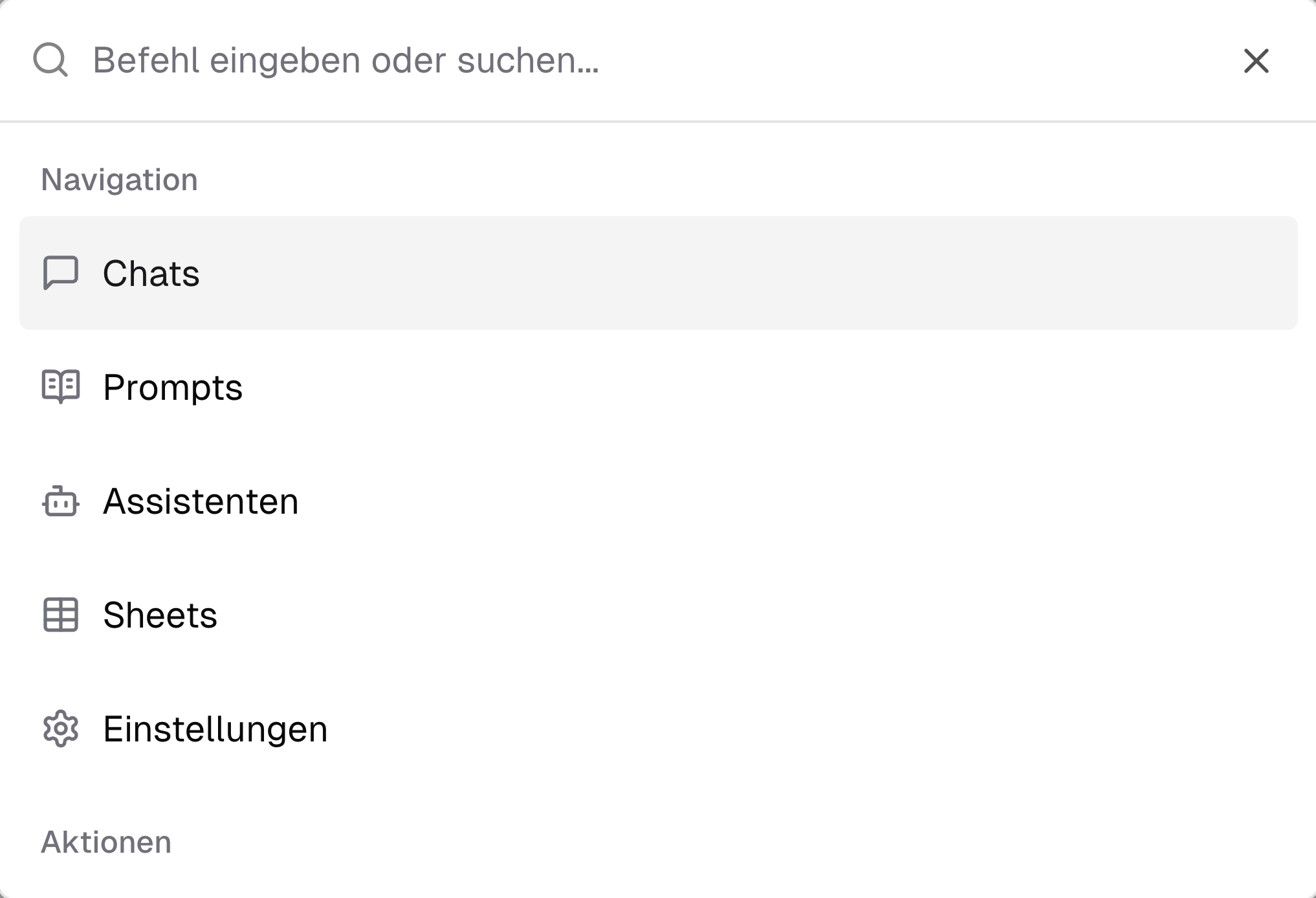 Navigations-Features per Befehlsplatte auswählen und öffnen