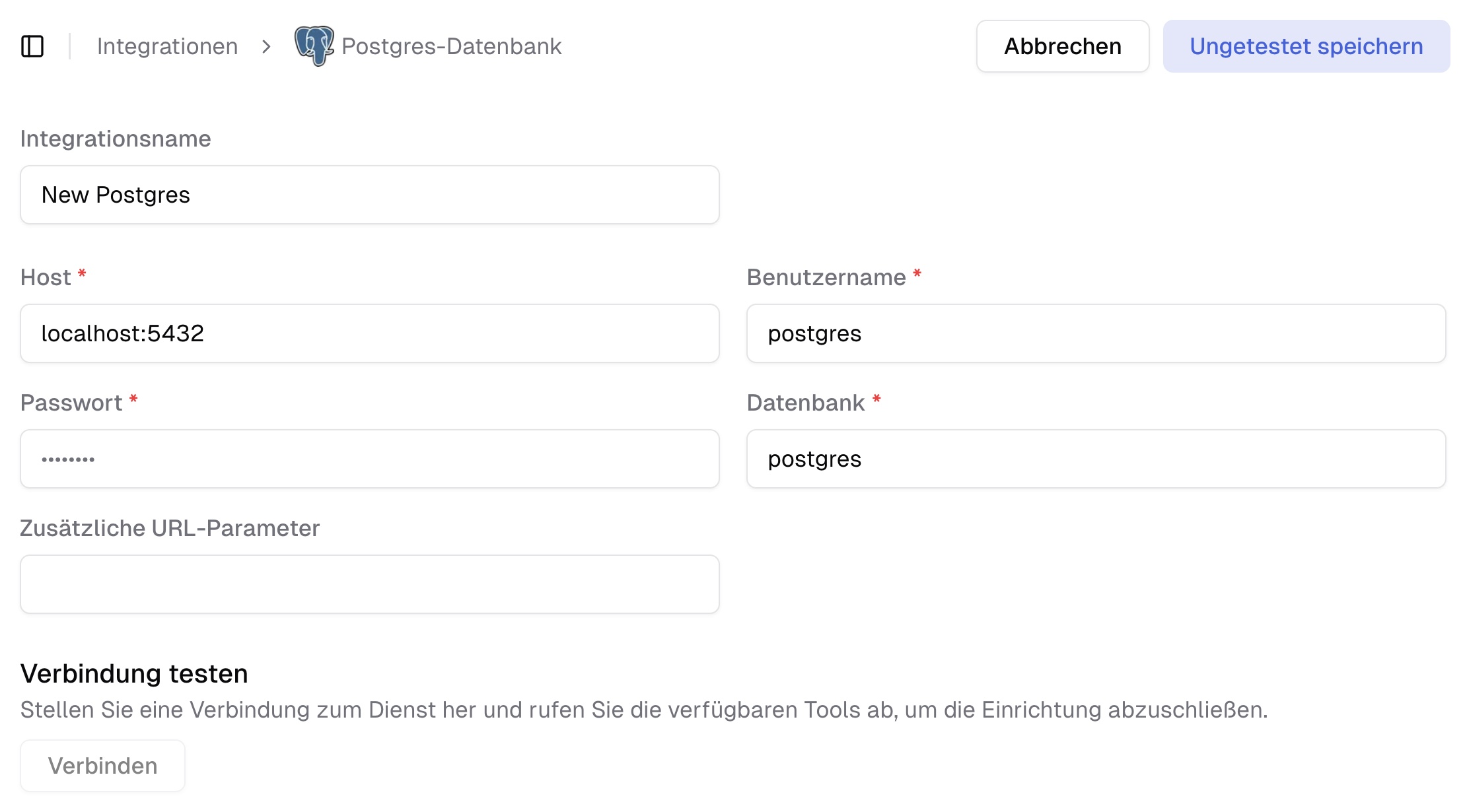 Integration einer Postgres-Datenbank.