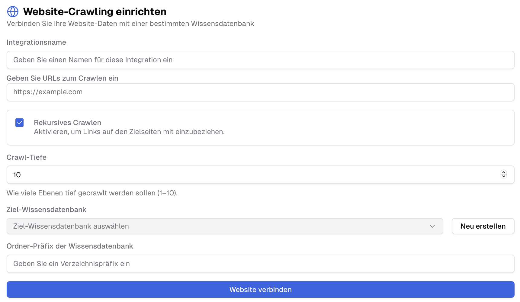 Website-Daten mit einer Wissensdatenbank verbinden.