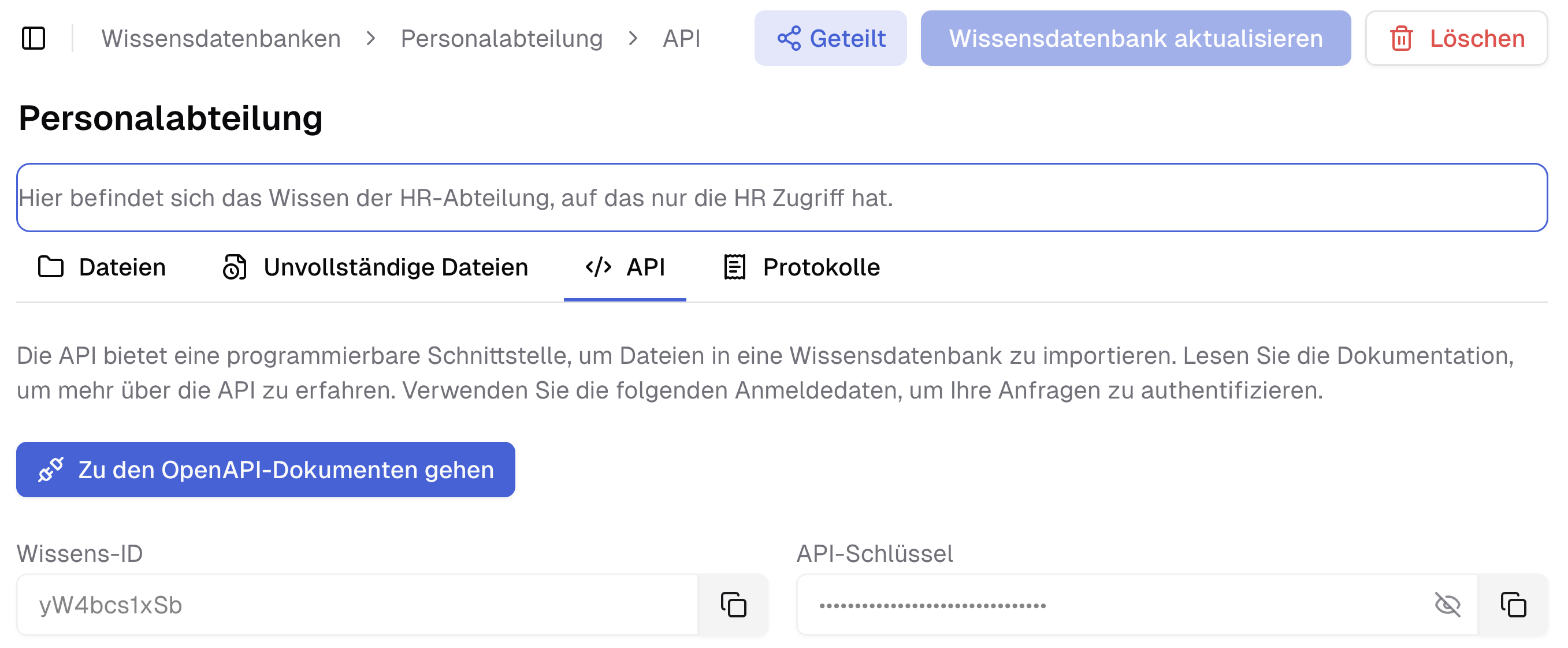 Wissensdatenbank API Anbindung