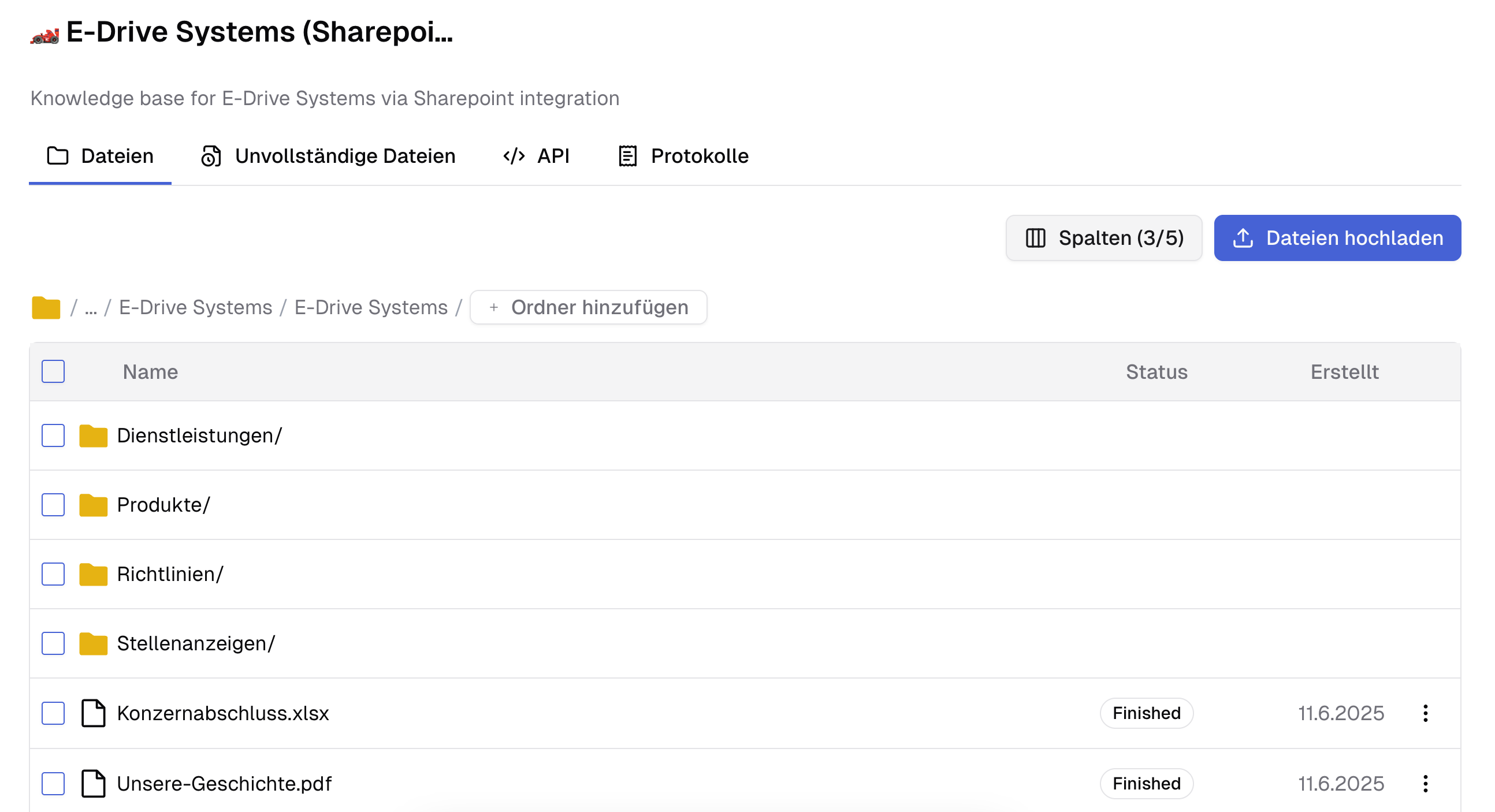In die Wissensdatenbank importierte Dateien überprüfen
