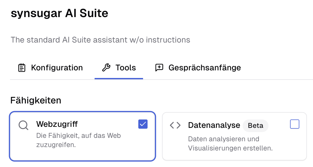 Websuche und Webbrowsing zu Webzugriff zusammengeführt in der synsugar AI Suite v2.9.0
