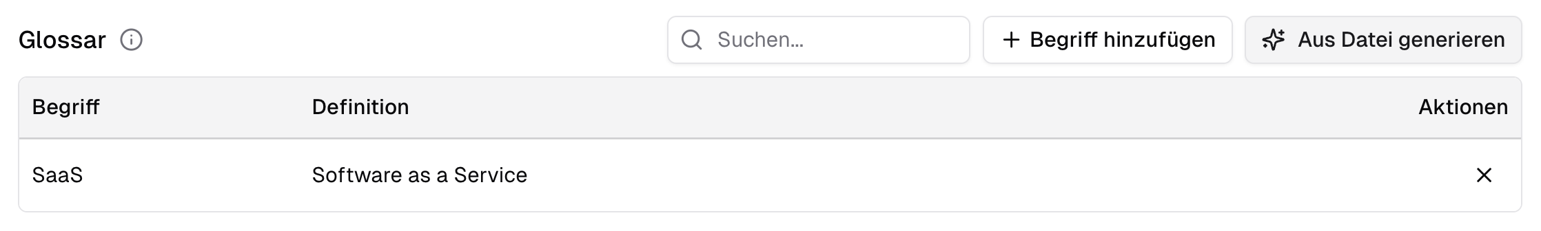 Ein Glossar für den Assistenten erstellen