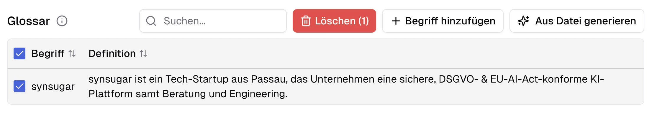 Vereinfachte Glossarnutzung in der AI Suite v2.31.0