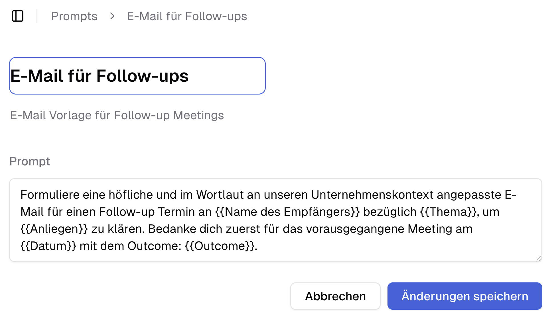 Prompt in der Prompt-Bibliothek bearbeiten.