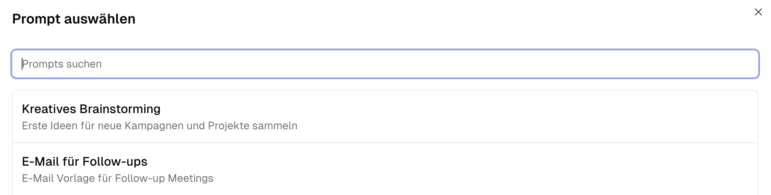 Prompt aus der Prompt-Bibliothek suchen und auswählen