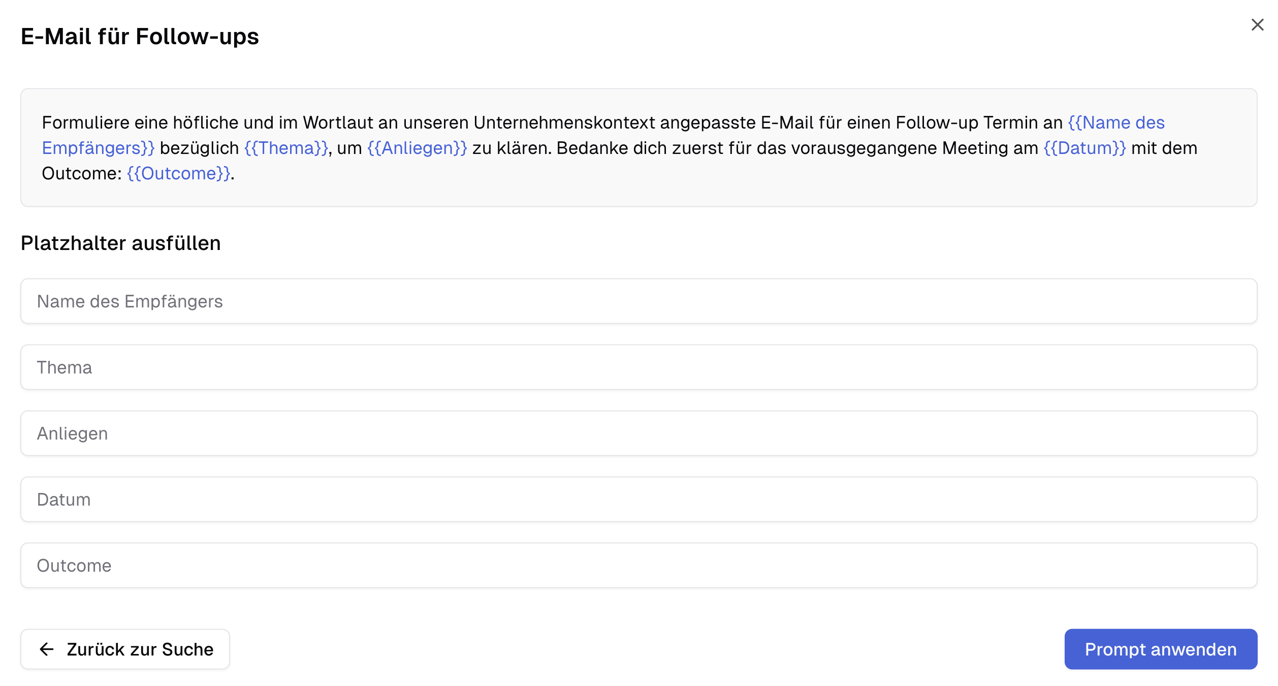Platzhalter eines Prompt aus der Prompt-Bibliothek