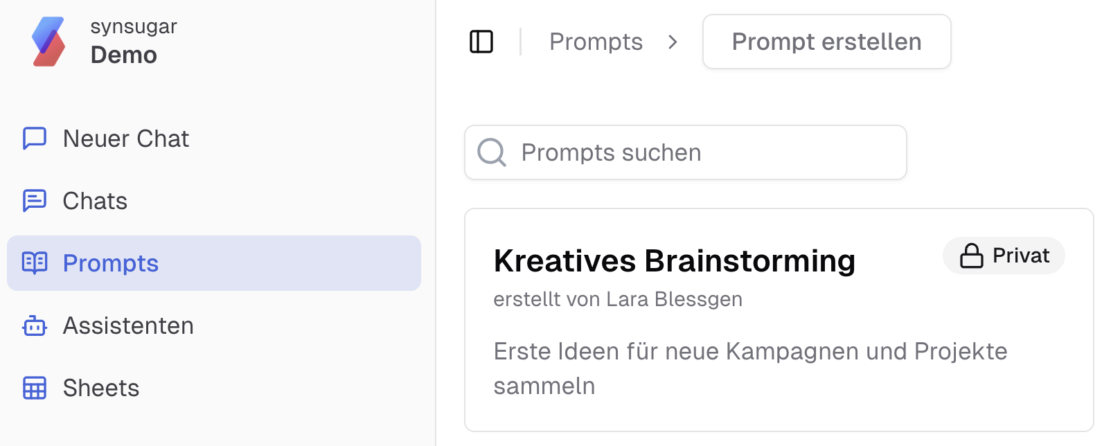 Prompt-Bibliothek Auschnitt