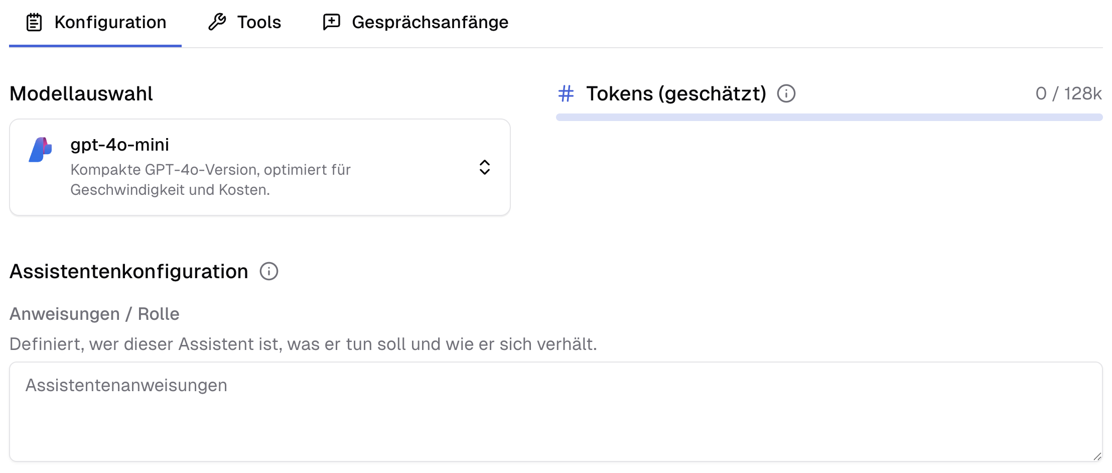Assistenten erstellen Konfiguration