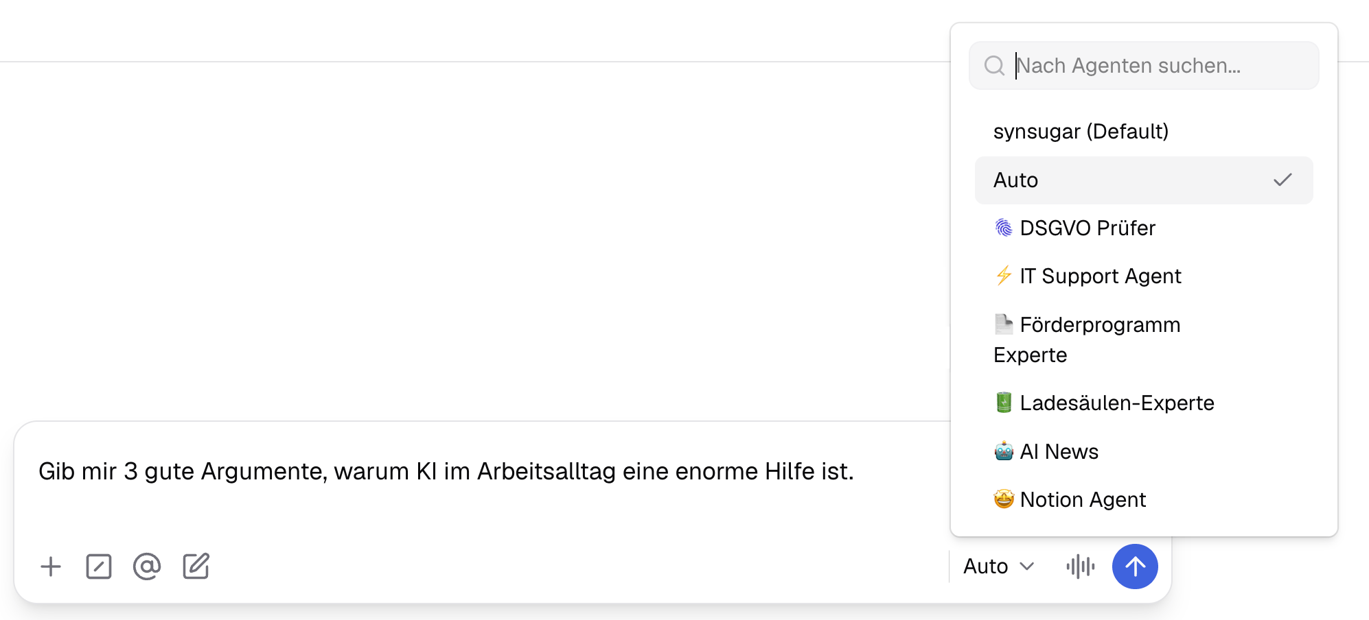 Übersicht der Assistenten im Chat-Fenster