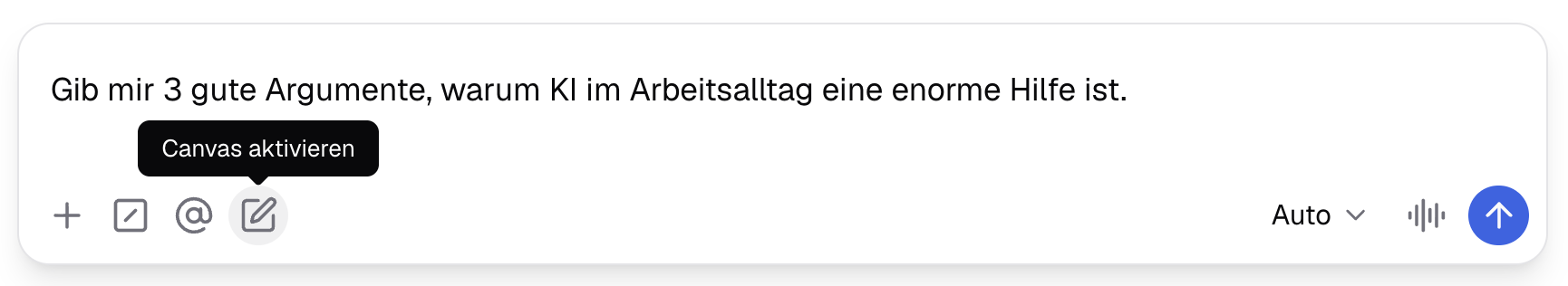 Übersicht Canvas aktivieren im Prompt Eingabefeld