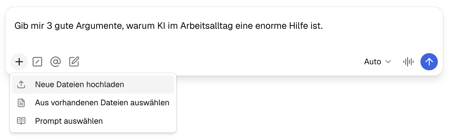 Übersicht des Datei Uploads im Prompt Eingabefeld