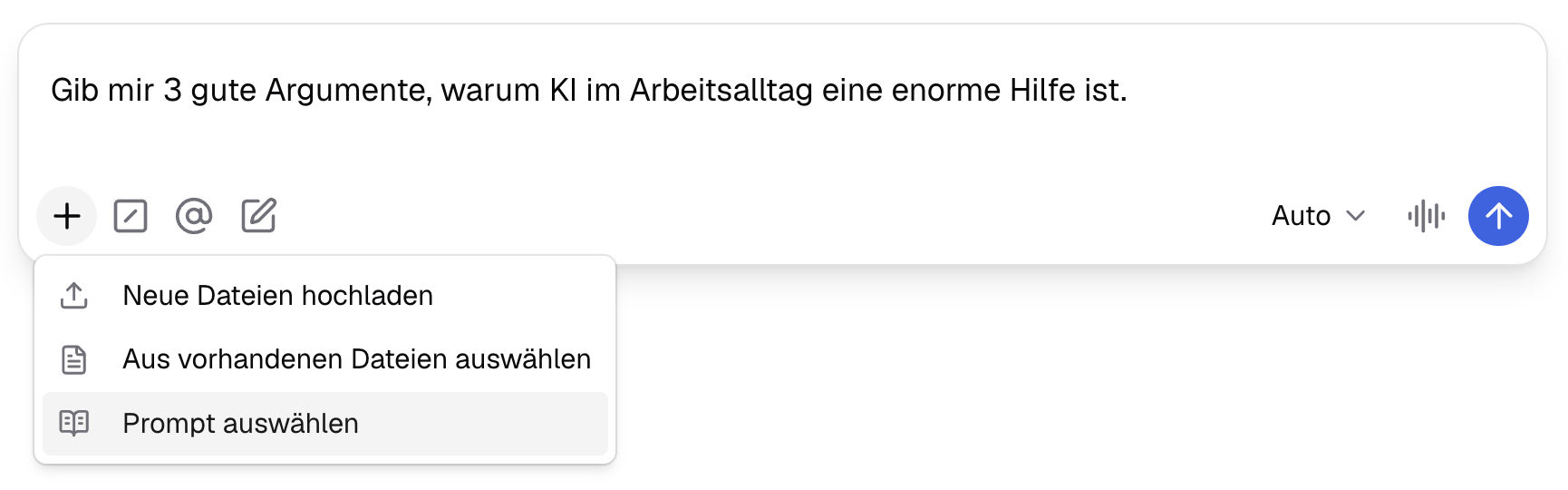 Übersicht der Promptauswahl im Prompt Eingabefeld