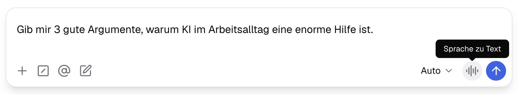 Übersicht der Spracheingabe im Prompt Eingabefeld