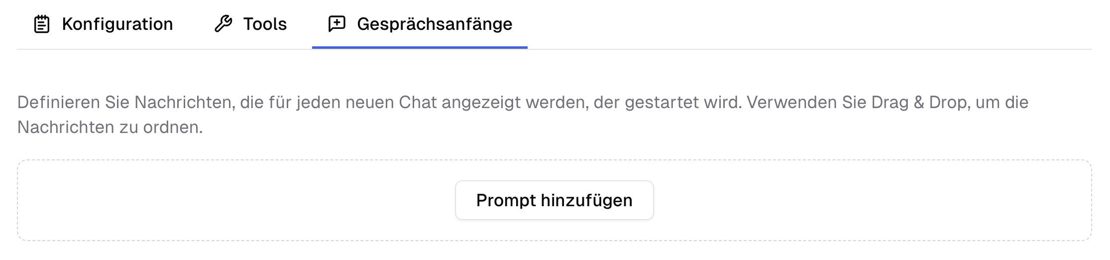 Gesprächsanfänge im Assistenten hinterlegen